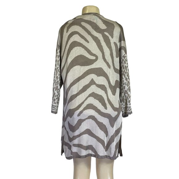 NWT Chico's Cardigan Boho Light Grey and Brown Size 3 Women's Sweater - Picture 2 of 8